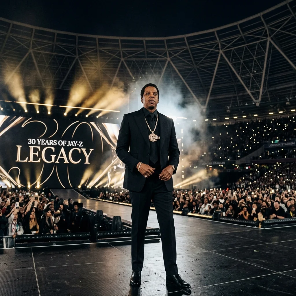 Jay-Z avatar celebrating 30 year career legacy at London stadium 2026